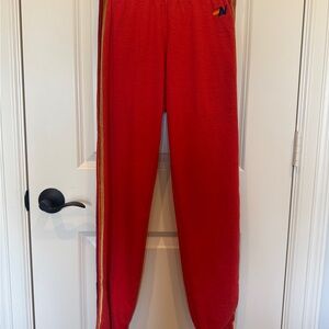 Aviator Nation Red Track Pants with Velvet Stripes RARE